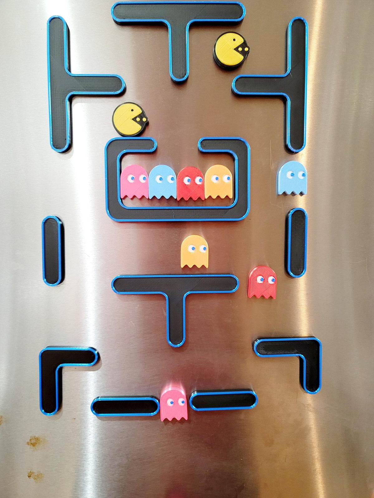 Retro Arcade Maze Fridge Magnets | Pac-Man Themed Chomper, Ghosts, Modular Pieces