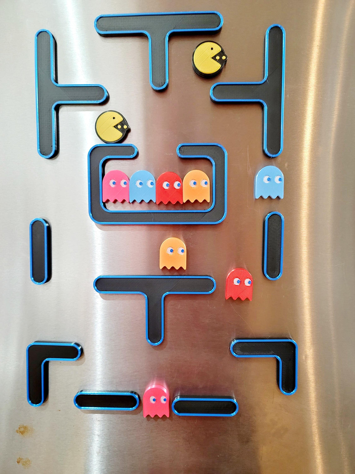 Retro Arcade Maze Fridge Magnets | Pac-Man Themed Chomper, Ghosts, Modular Pieces